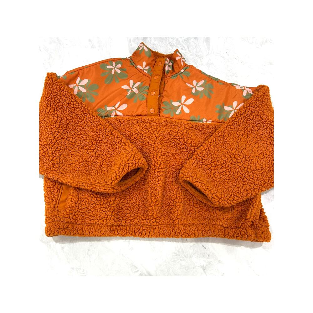 Pacsun Groovy Floral Half Snap Sherpa Fleece Sweatshirt - Picture 1 of 11